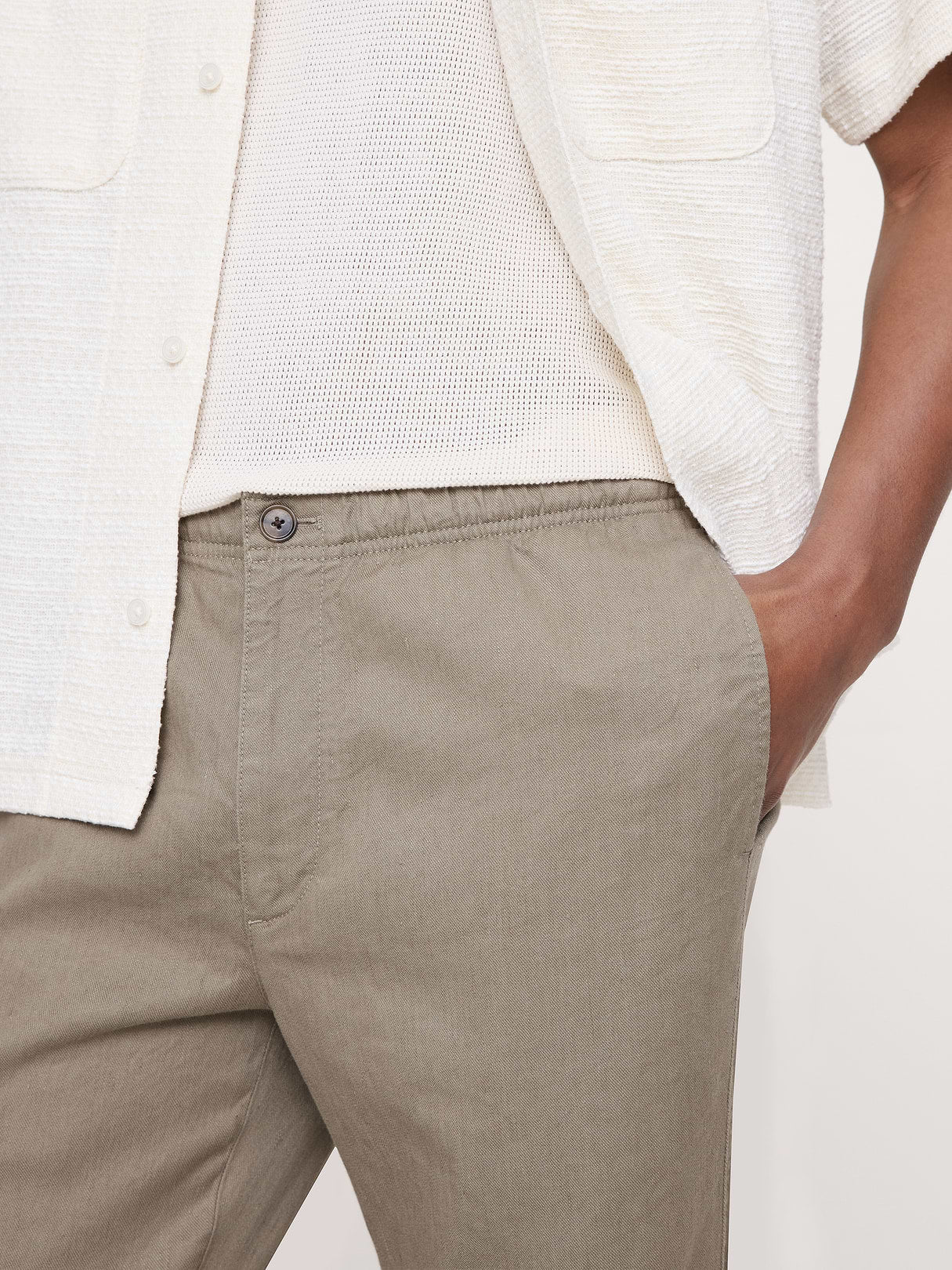 Straight Italian Linen-Cotton Pull-On Pant - Stone Khaki