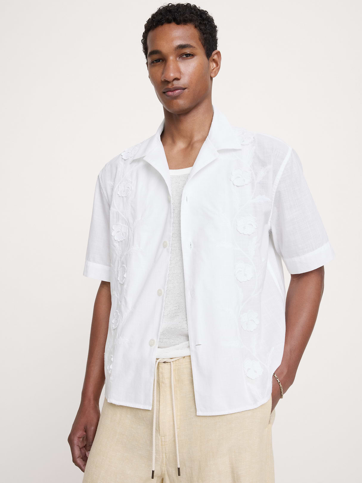 Relaxed-Fit Embroidered Cotton Resort Shirt - White
