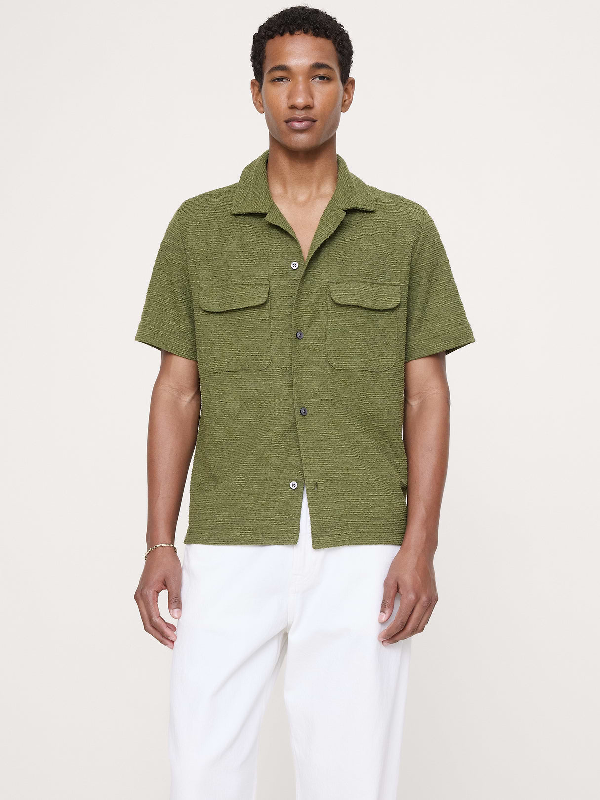 Textured Knit Resort Shirt - Winter Moss Green