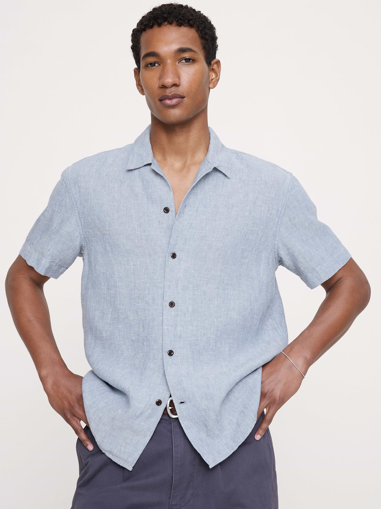 Standard-Fit Midweight Linen Resort Shirt - Slate Blue