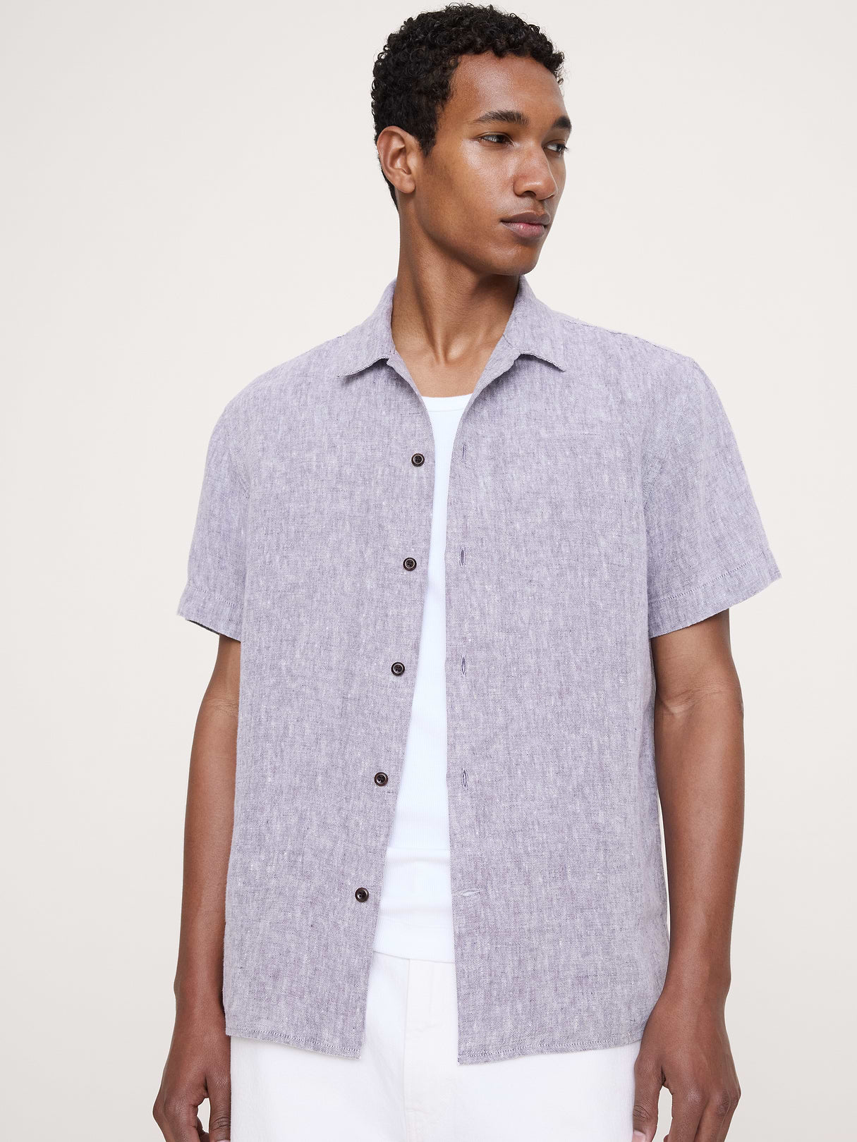 Standard-Fit Midweight Linen Resort Shirt - Light Purple