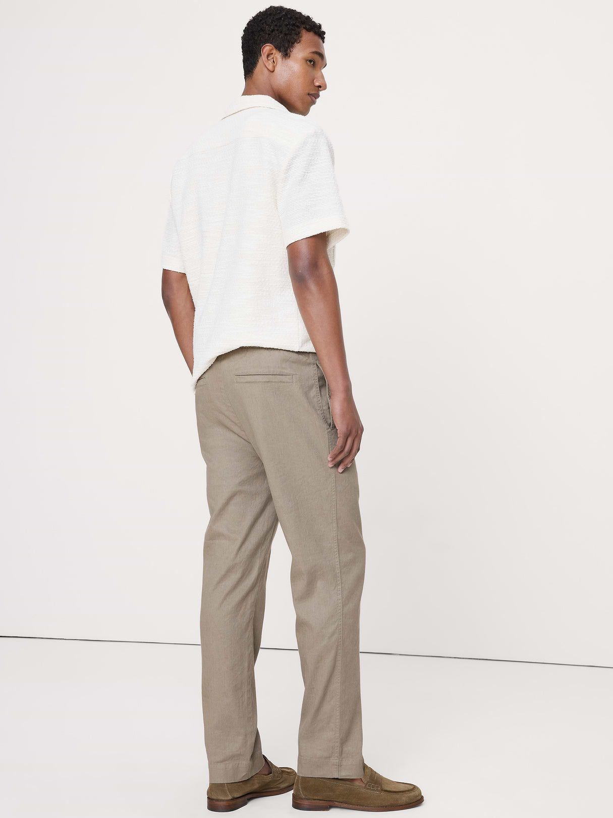 Straight Italian Linen-Cotton Pull-On Pant - Stone Khaki