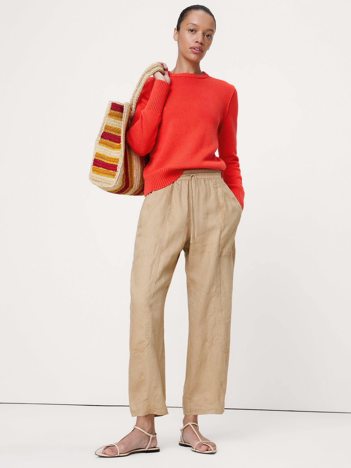 Cotton-Silk Crew-Neck Sweater - Hot Red