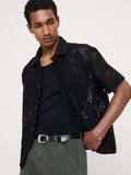 Floral Knit Button-Down Shirt - Black