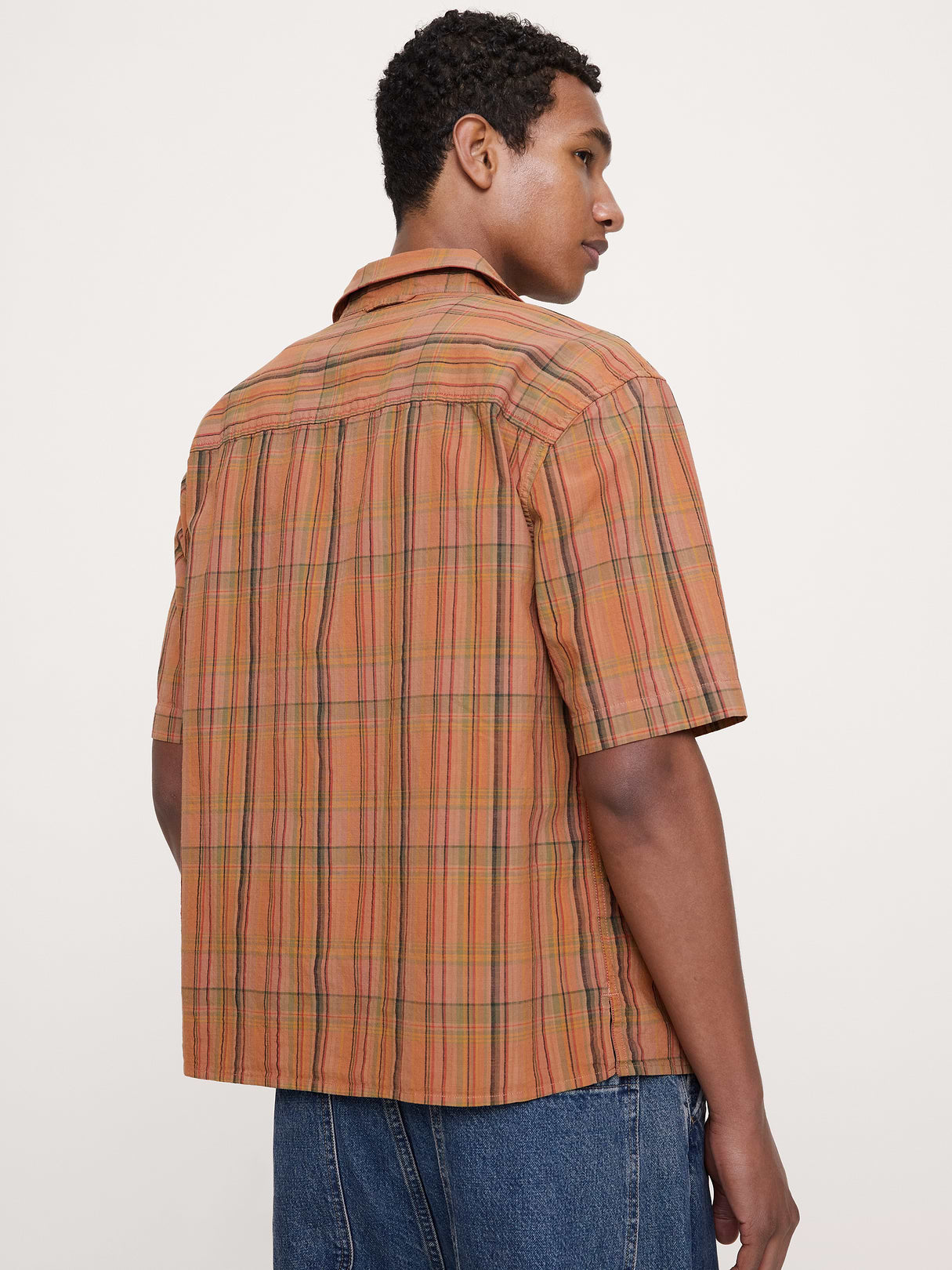 Relaxed-Fit Summerweight Cotton Short-Sleeve Shirt - Orange & Pink Plaid