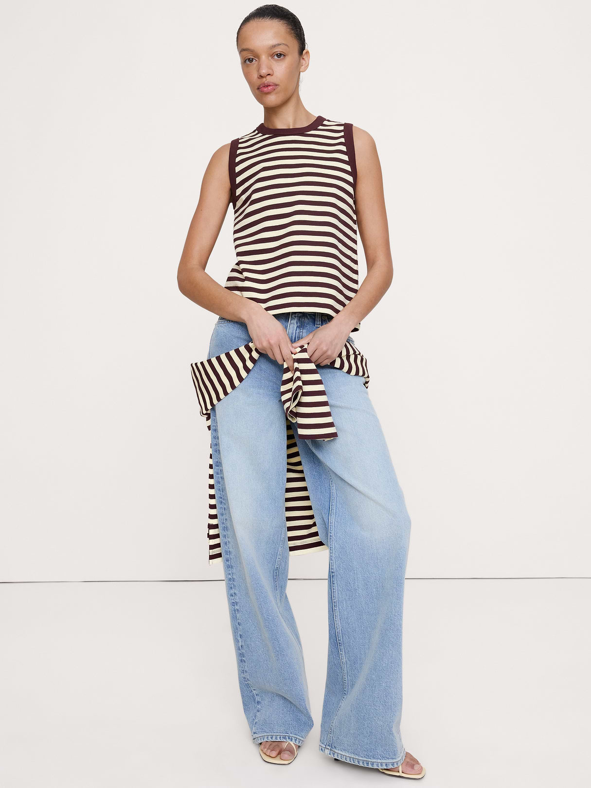 Heavyweight Slub Cotton Tank - Brown Stripe
