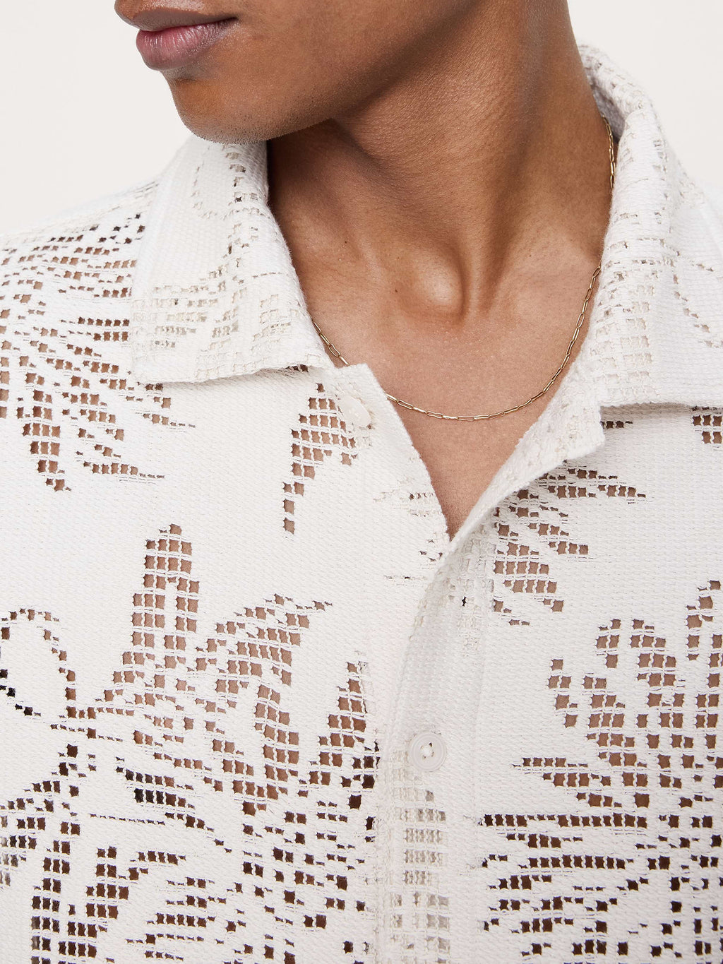 Floral Knit Button-Down Shirt - Cream