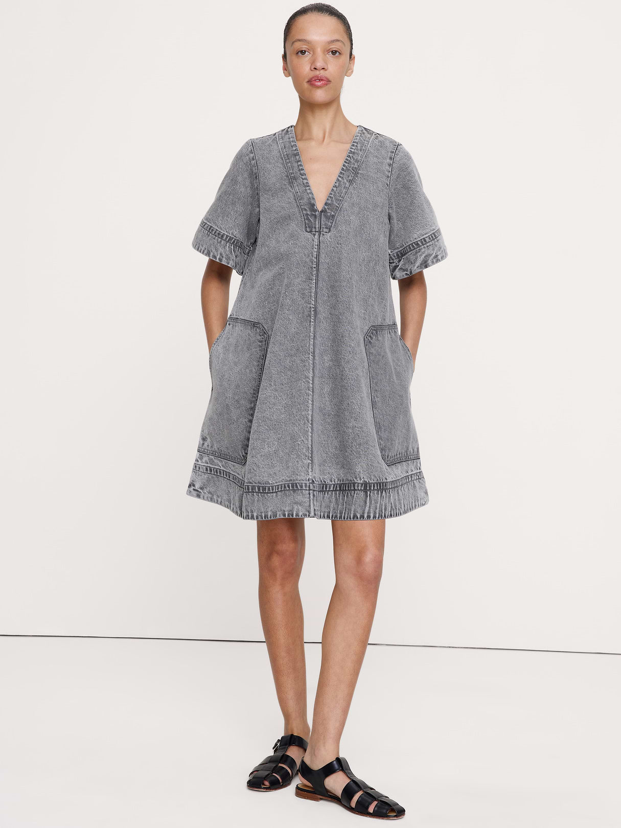 Denim Mini Dress - Medium Gray Wash