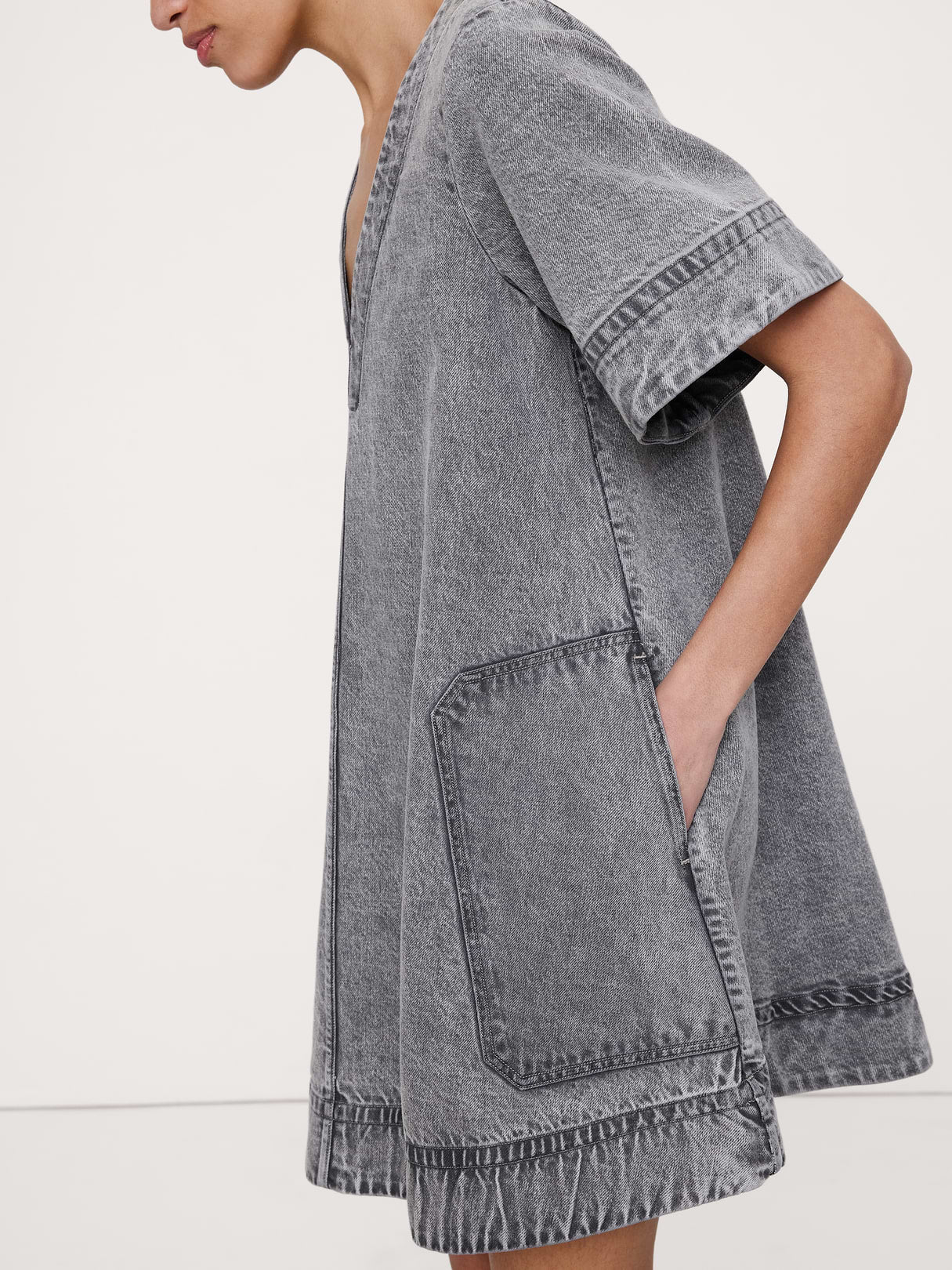 Denim Mini Dress - Medium Gray Wash