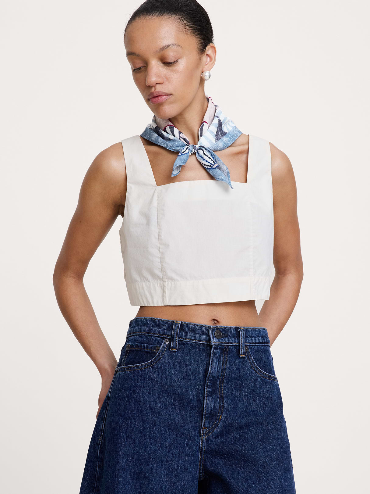 Embroidered Cotton Scarf by Vismaya - White Print