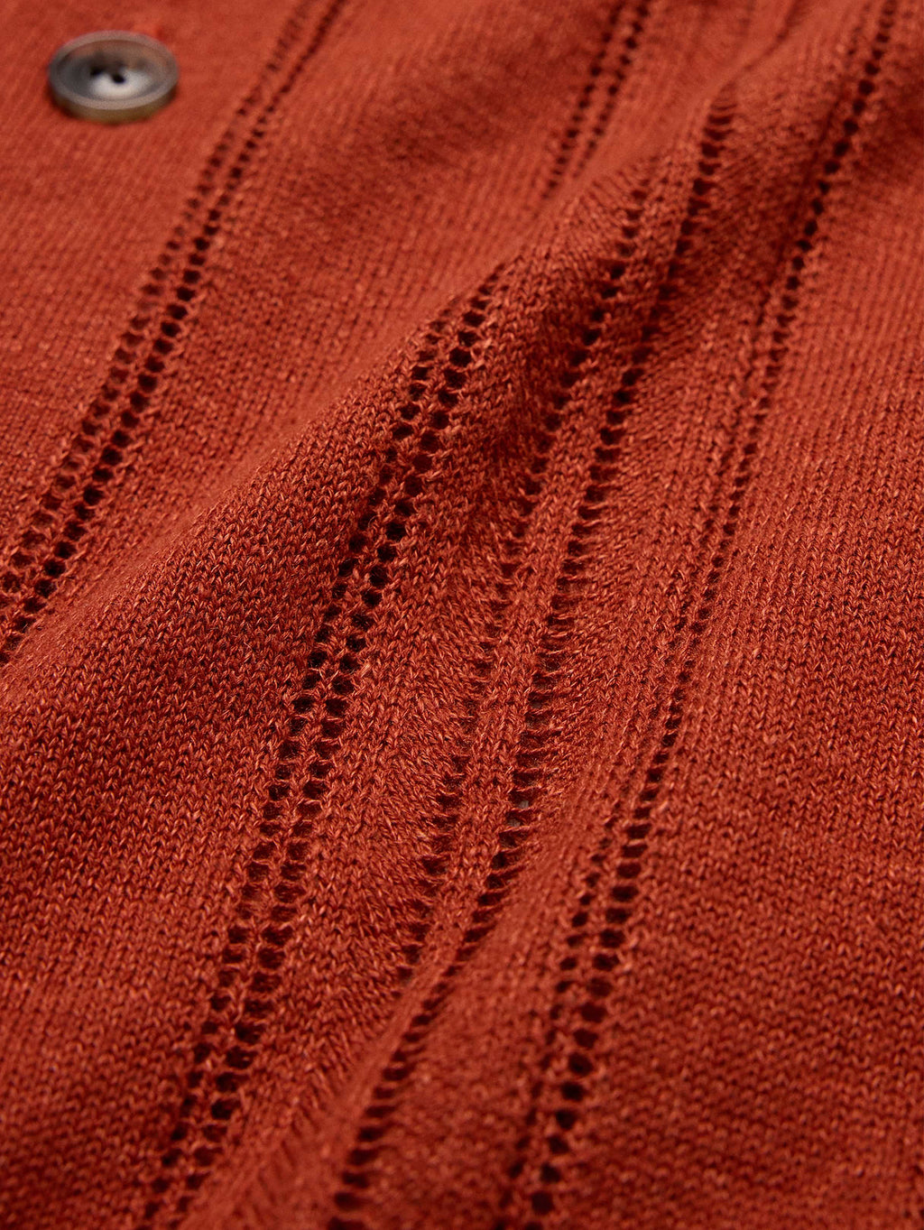 Linen-Cotton Textured Polo Cardigan - Jasper Red
