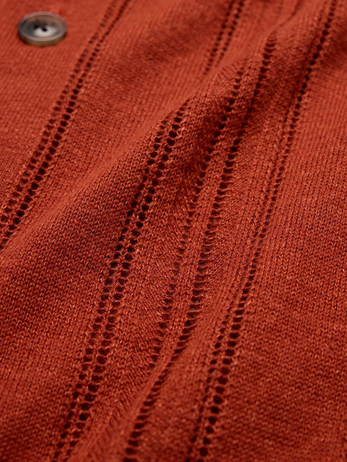 Linen-Cotton Textured Polo Cardigan - Jasper Red