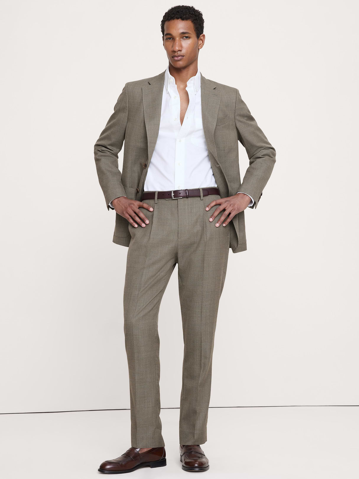 Tailored Slim-Fit Italian Wool Ventile Suit Pant - Green Marble