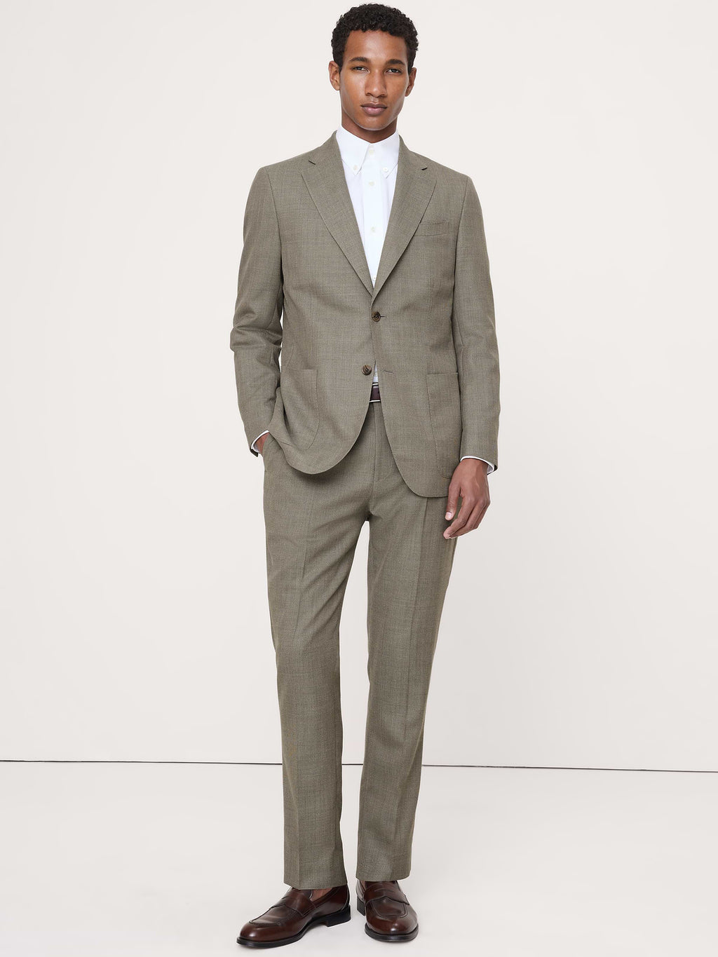 Tailored Slim-Fit Italian Wool Ventile Suit Pant - Green Marble