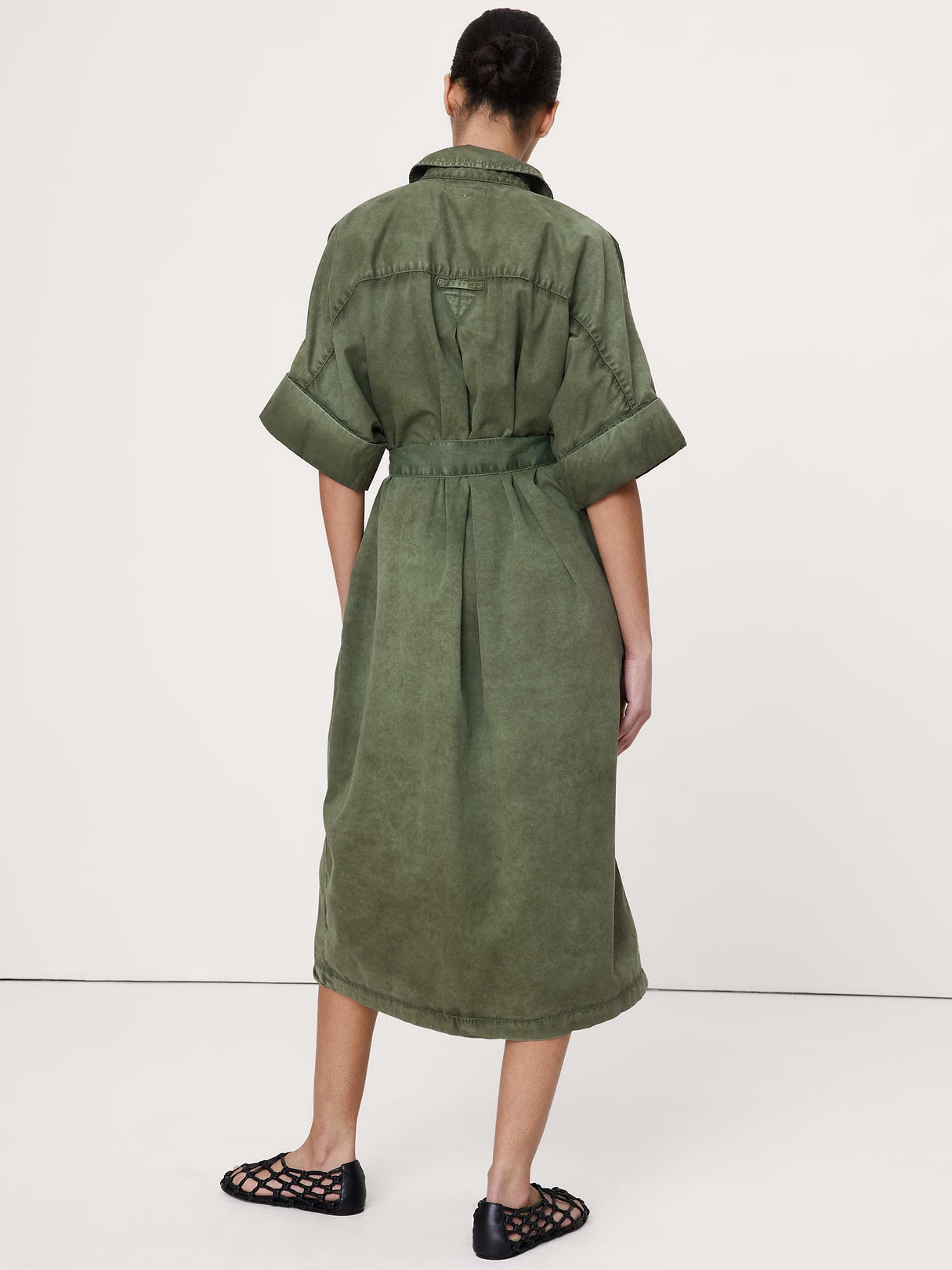 Utility Overdye Cotton Shirt Dress - Army Green