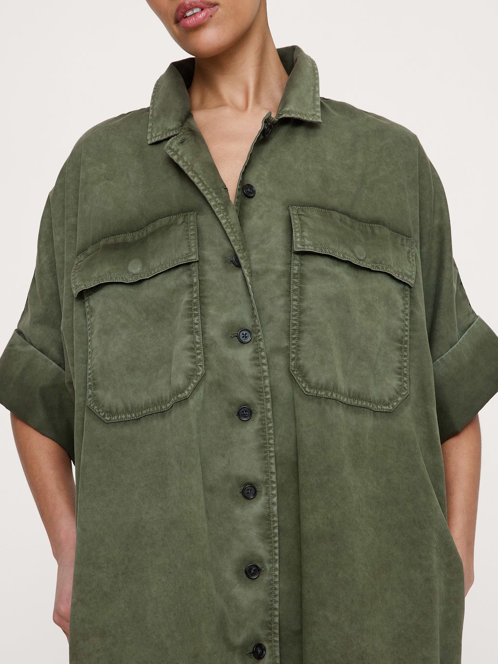 Utility Overdye Cotton Shirt Dress - Army Green