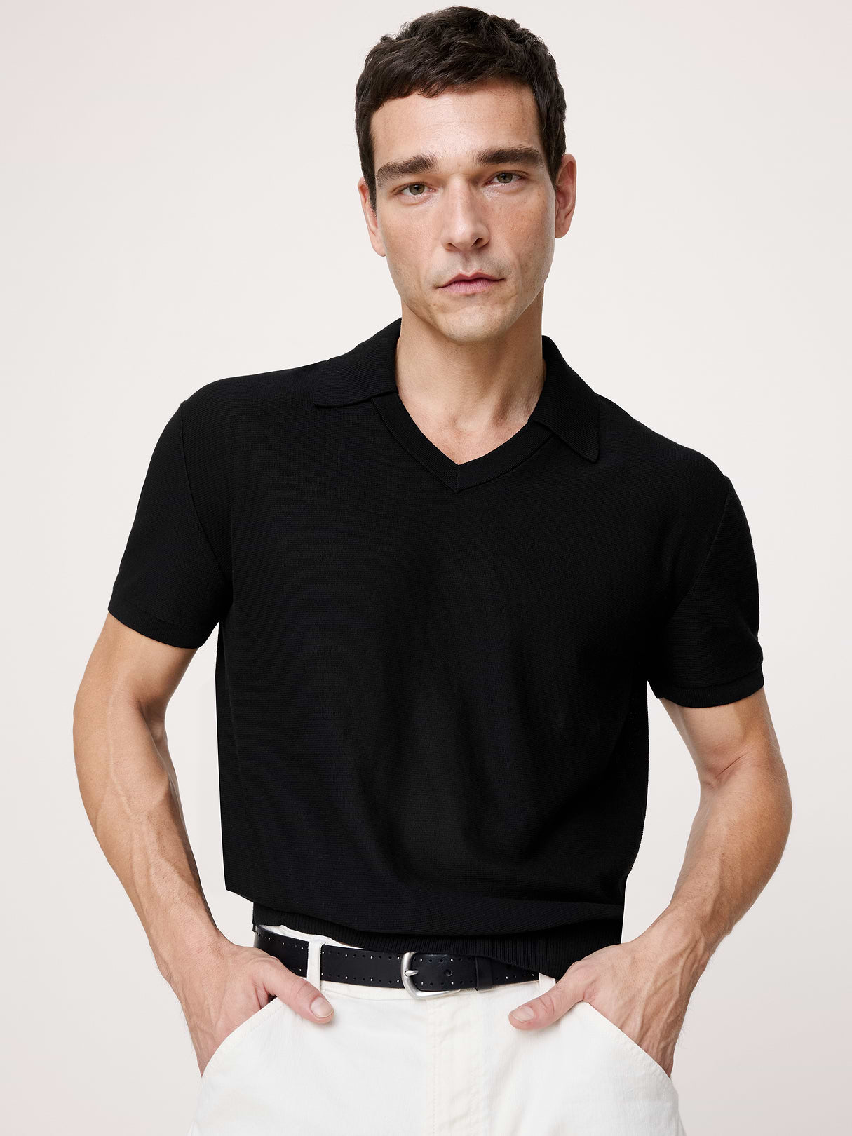 Cotton Sweater Polo - Black