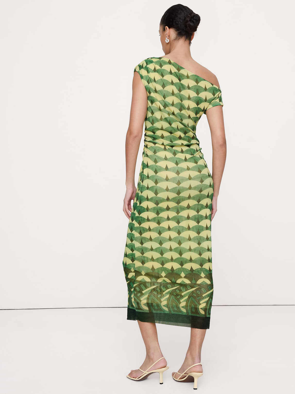 Mesh Off-Shoulder Maxi Dress - Green Geo