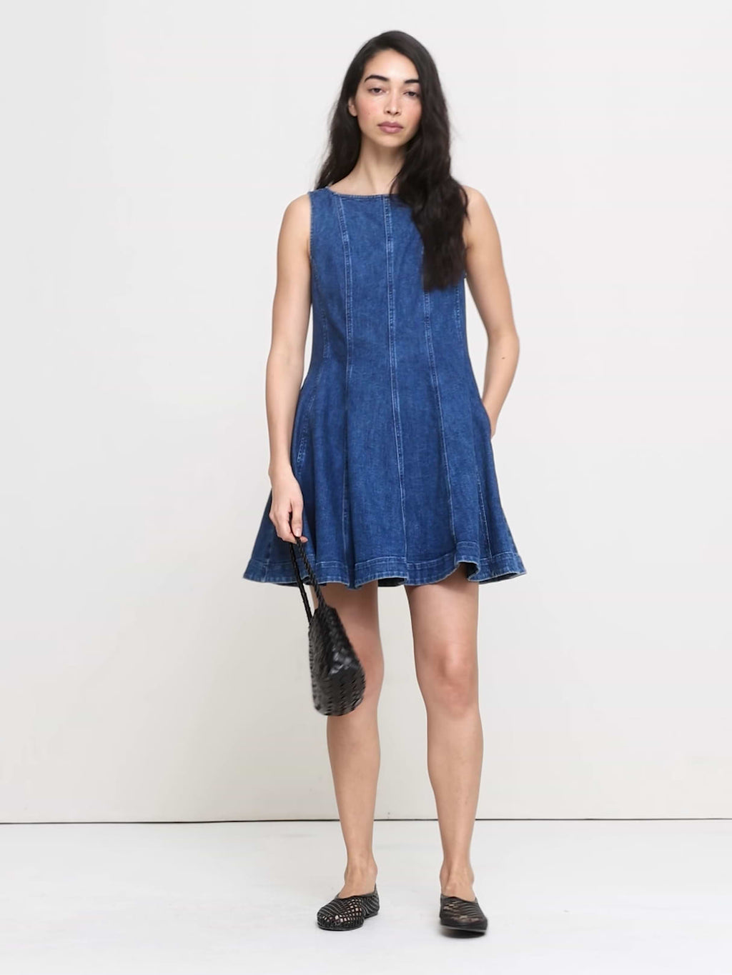 Paneled Denim Mini Dress - Medium Blue
