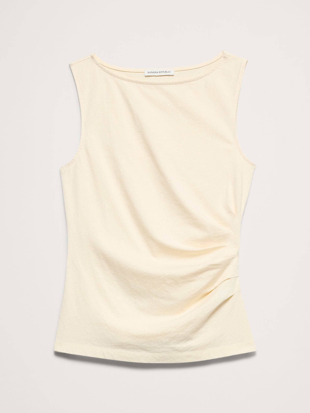 Vintage Cotton Ruched-Side Tank - Mother of Pearl Beige