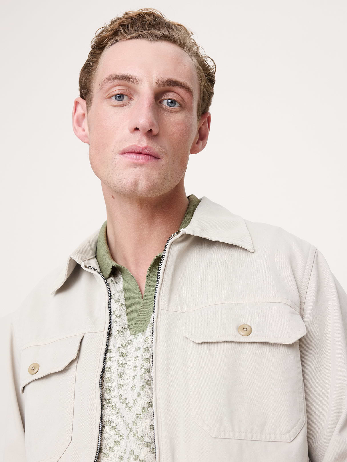 Linen-Cotton Blend Jacquard Polo - Green Moss