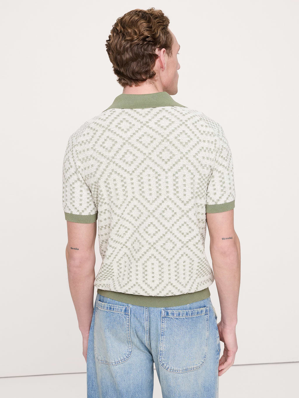 Linen-Cotton Blend Jacquard Polo - Green Moss