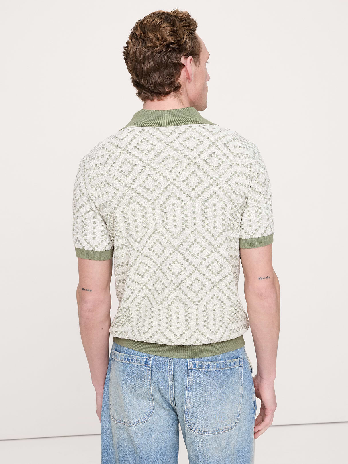 Linen-Cotton Blend Jacquard Polo - Green Moss