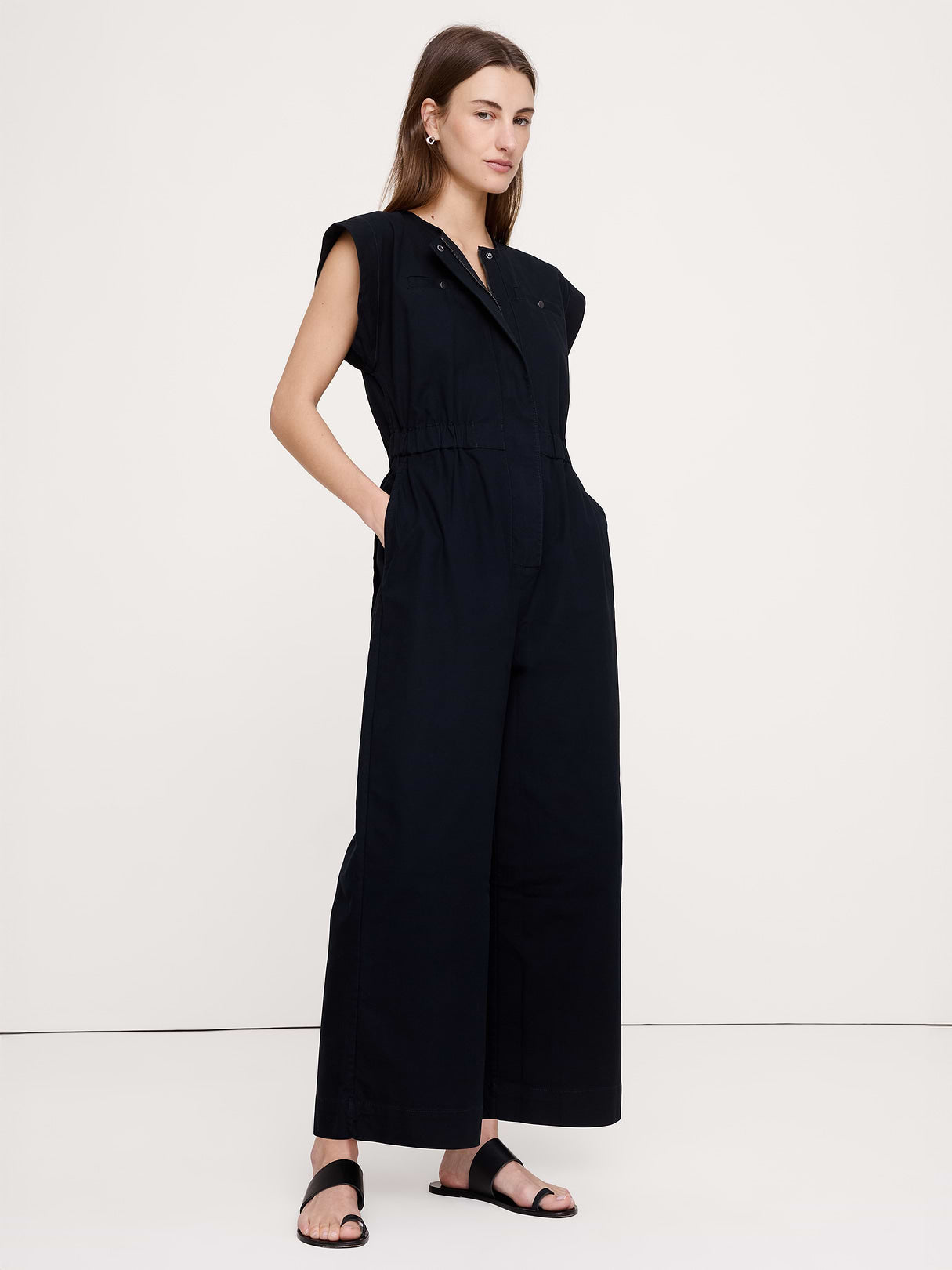 Cotton Canvas Utility Jumpsuit - Black
