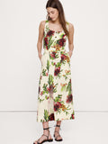 Linen Front-Slit Midi Skirt - Pink Cactus Flower