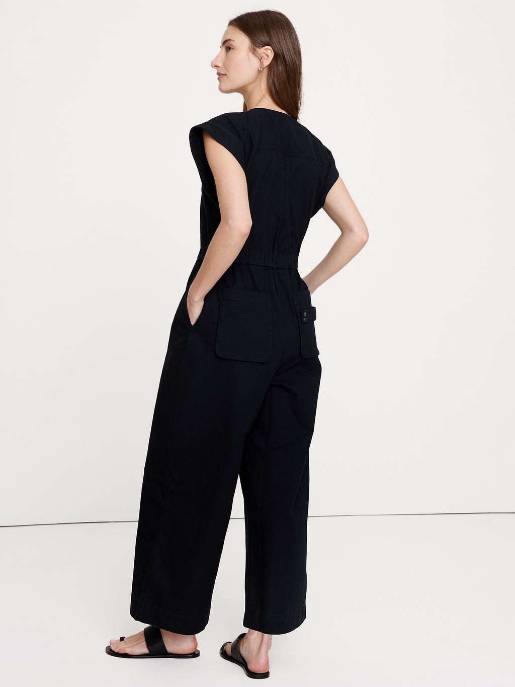 Cotton Canvas Utility Jumpsuit - Black