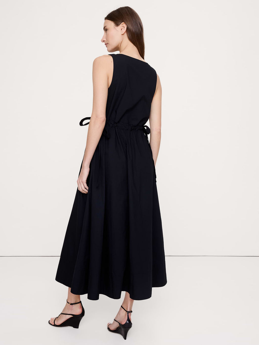 Twisted Shoulder Poplin Maxi Dress - Black