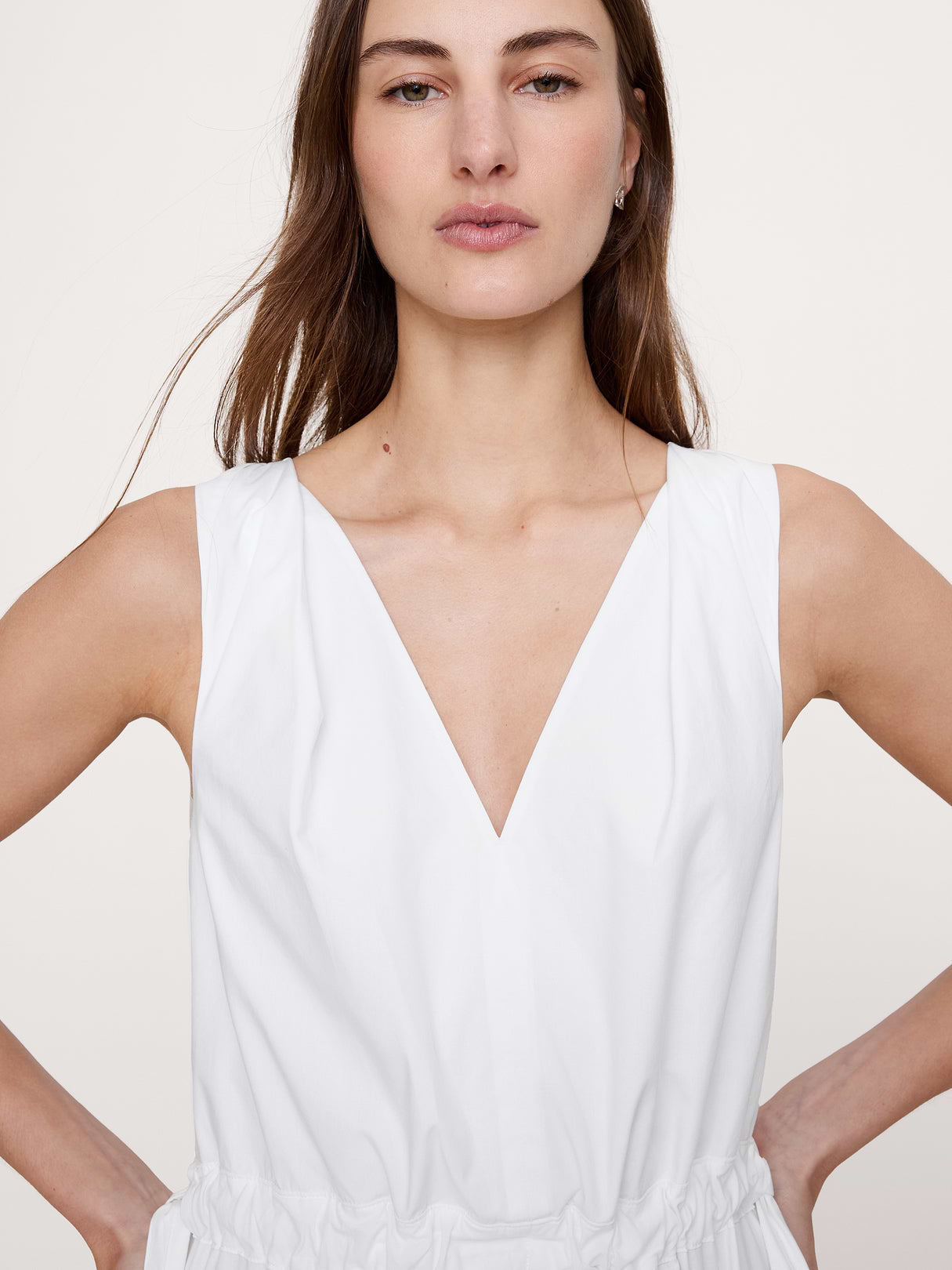Twisted Shoulder Poplin Maxi Dress - White