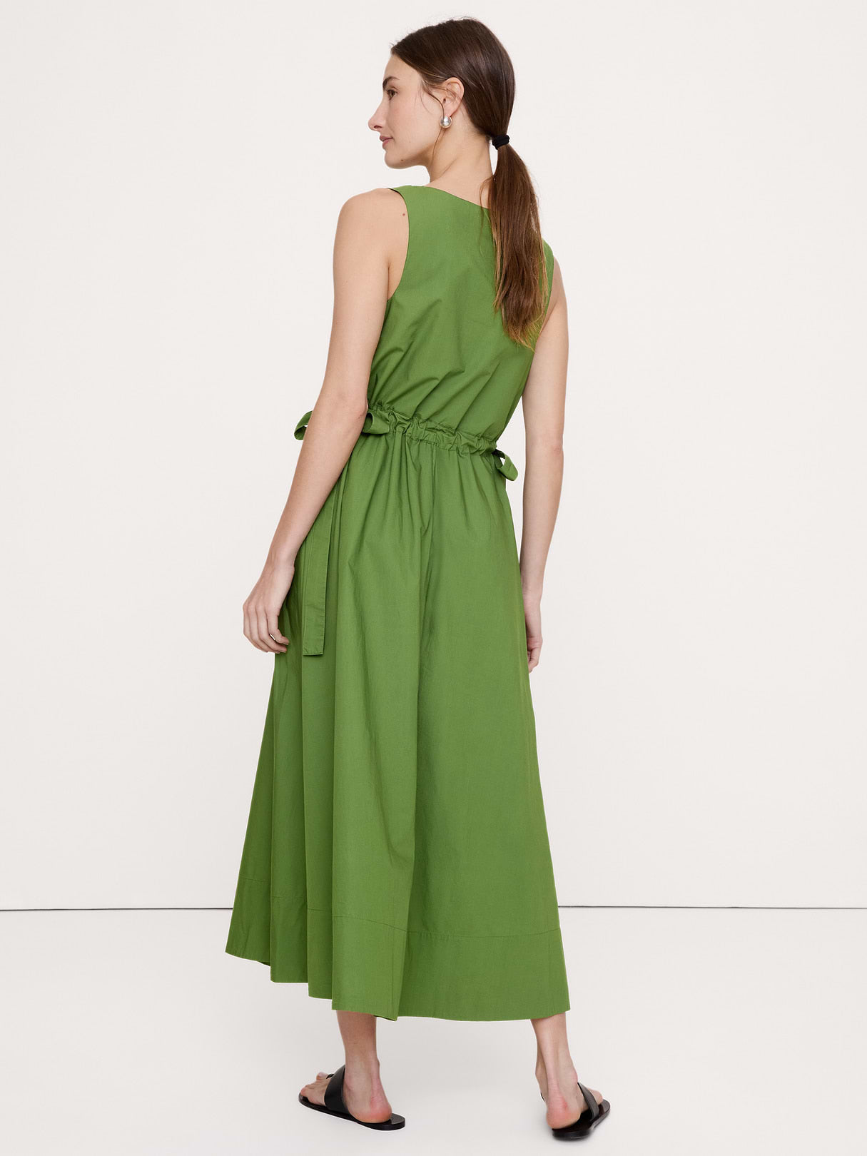 Twisted Shoulder Poplin Maxi Dress - Cactus Grove Green