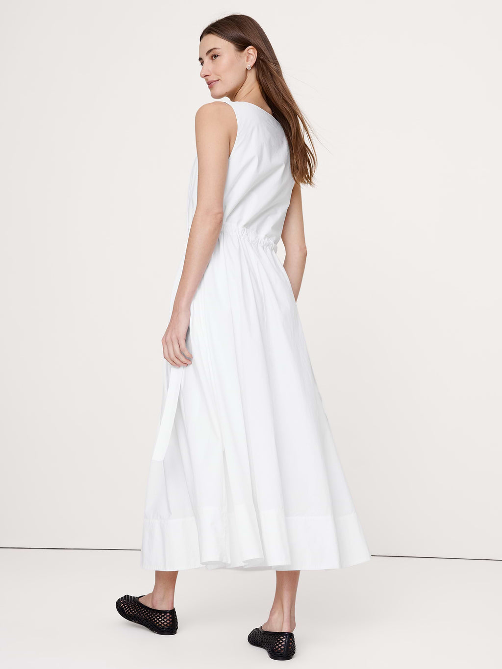 Twisted Shoulder Poplin Maxi Dress - White