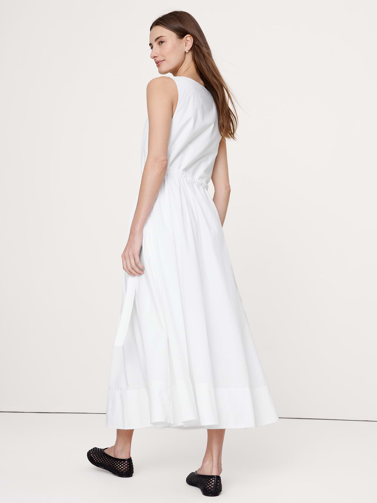 Twisted Shoulder Poplin Maxi Dress - White