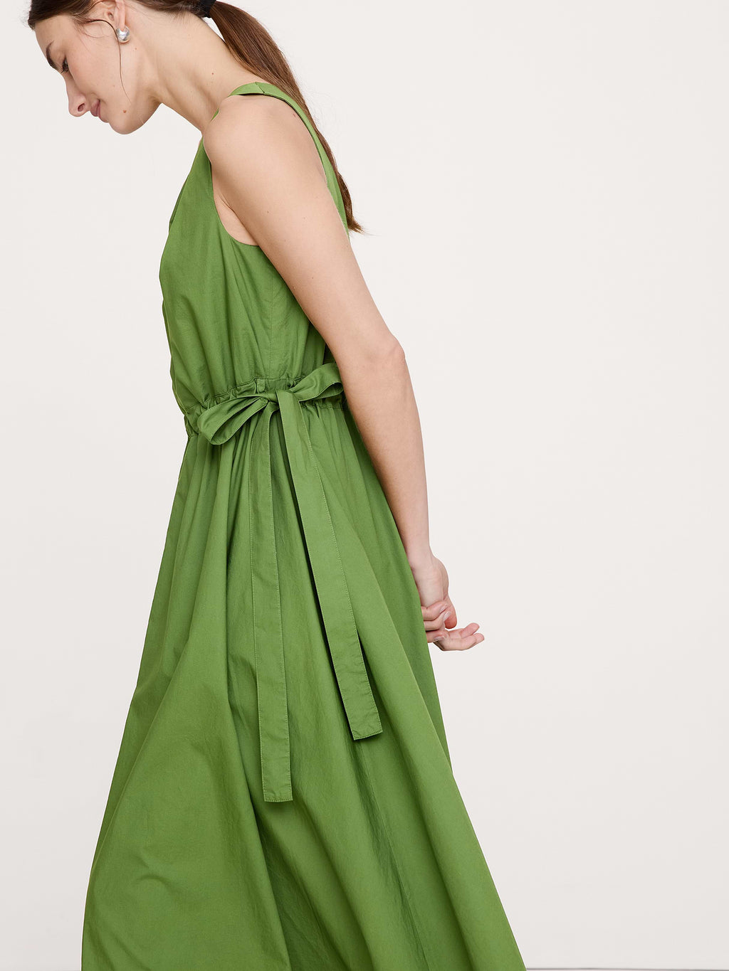 Twisted Shoulder Poplin Maxi Dress - Cactus Grove Green