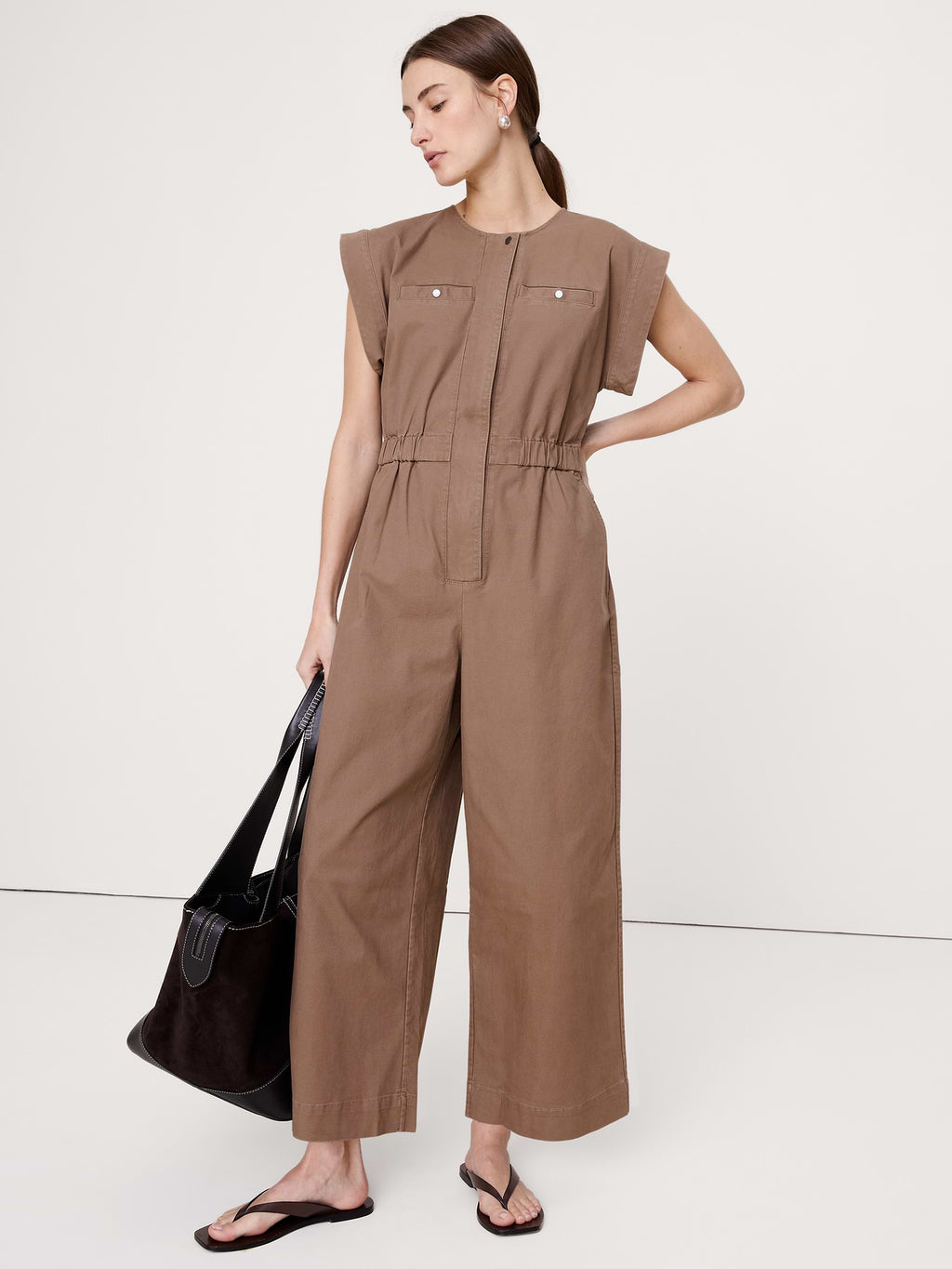 Cotton Canvas Utility Jumpsuit - Shitake Taupe