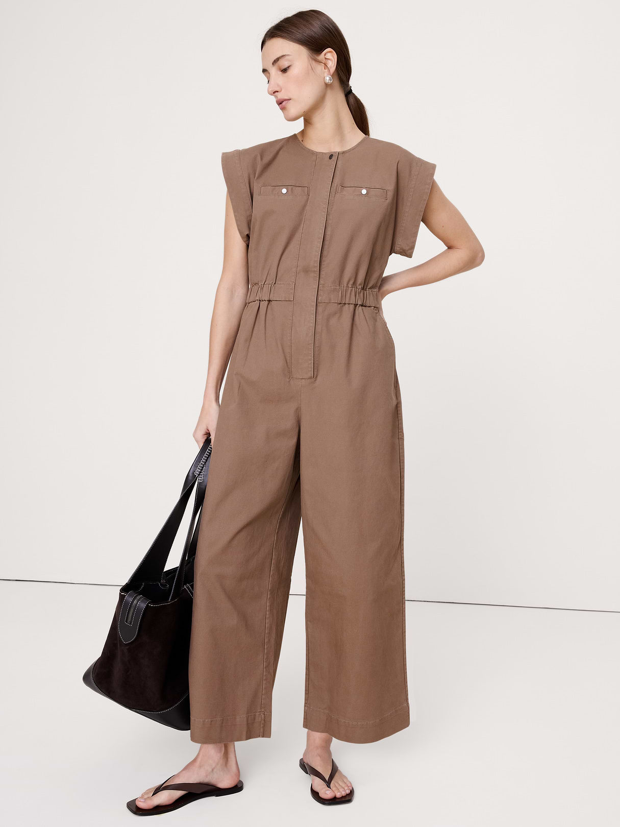 Cotton Canvas Utility Jumpsuit - Shitake Taupe