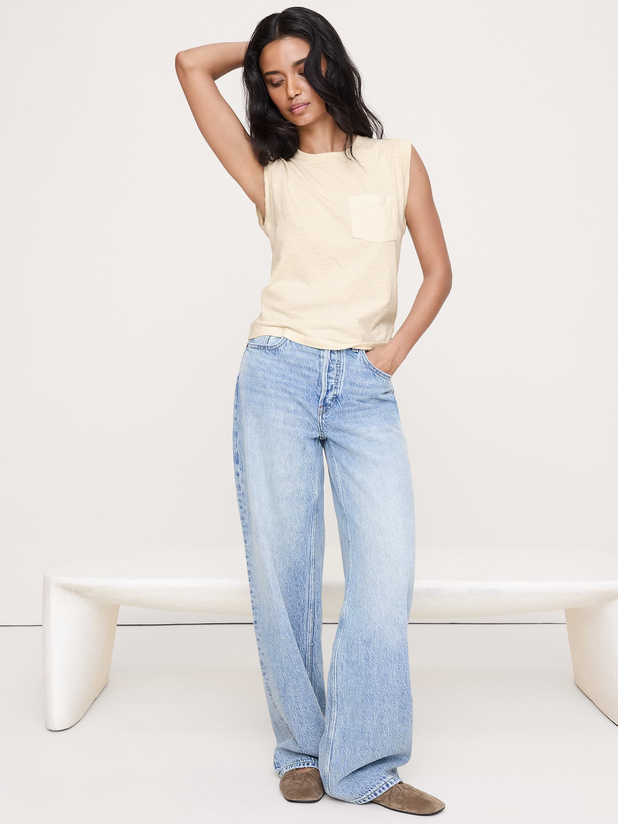 Cotton Slub Tank - Mother of Pearl Beige