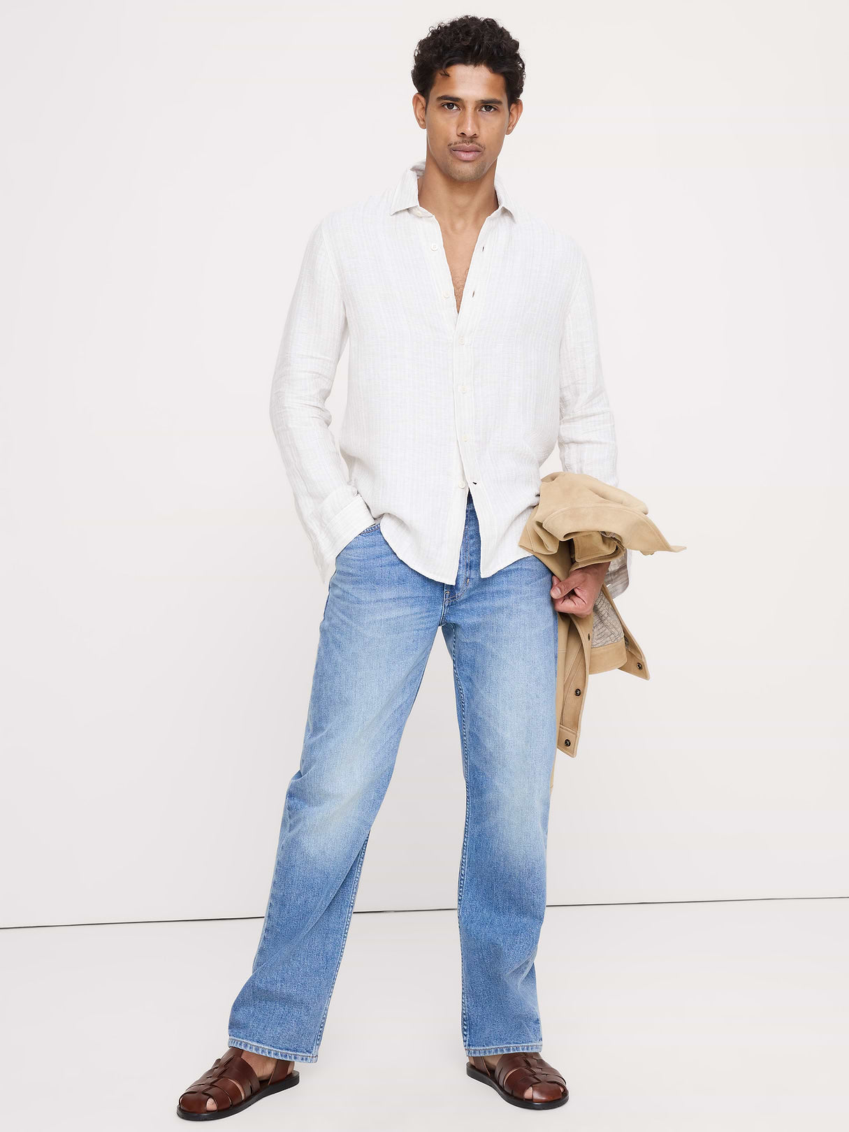 Standard-Fit Textured Linen-Cotton Shirt - Khaki Beige