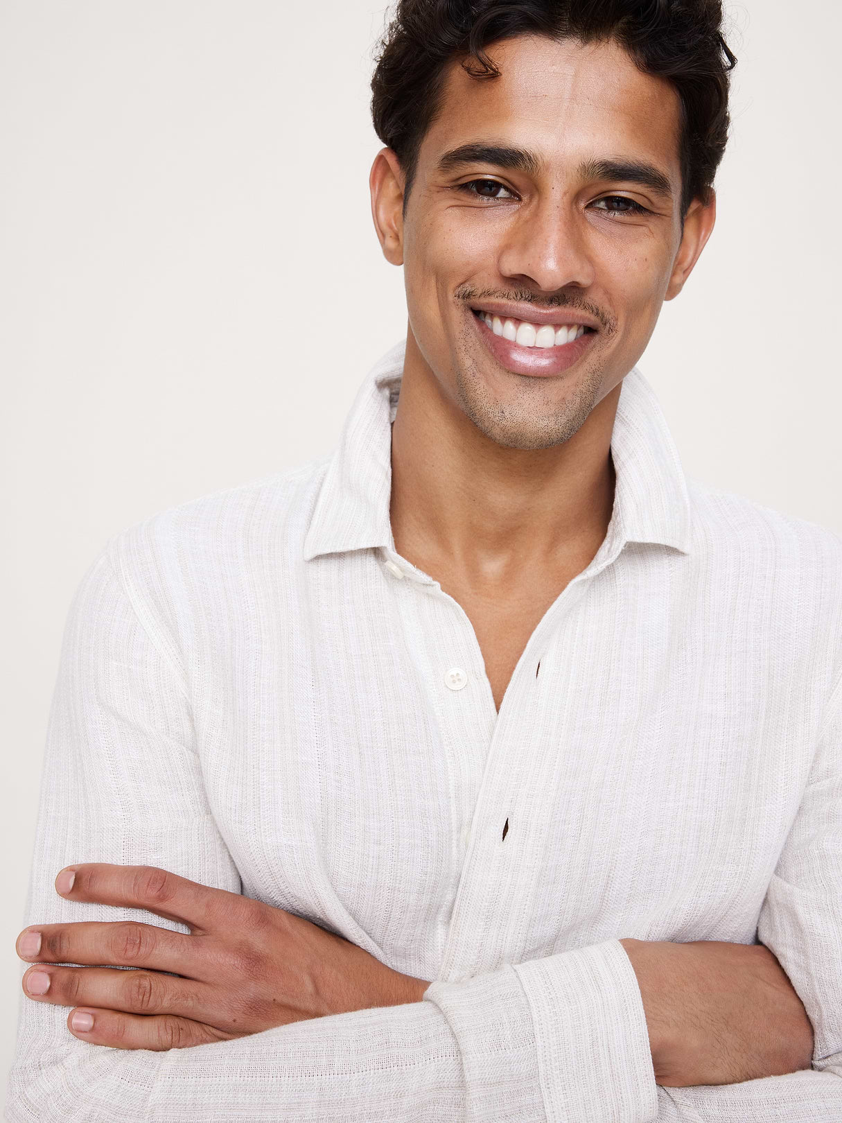Standard-Fit Textured Linen-Cotton Shirt - Khaki Beige