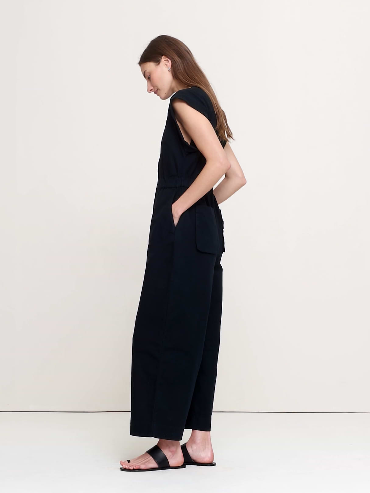 Cotton Canvas Utility Jumpsuit - Black