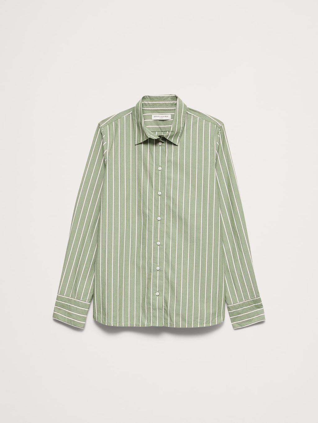 The Everyday Shirt in Cotton Poplin - Green Stripe