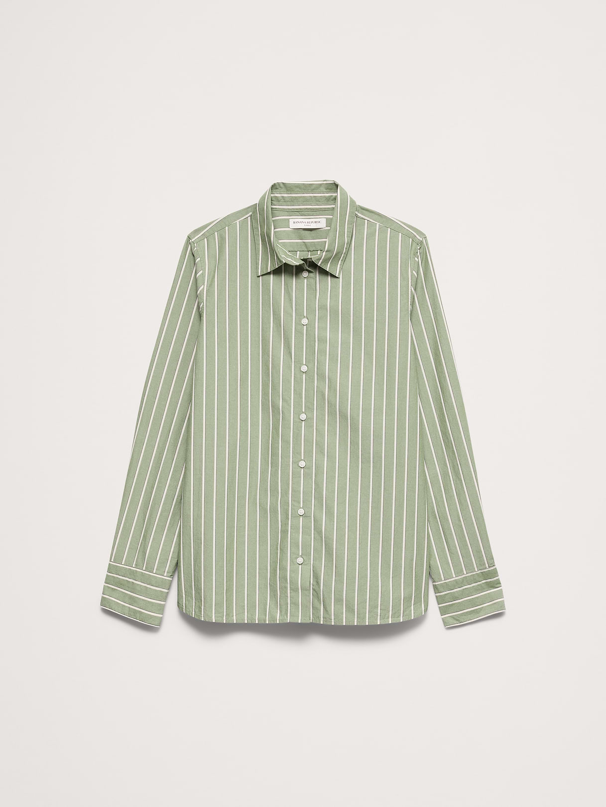 The Everyday Shirt in Cotton Poplin - Green Stripe
