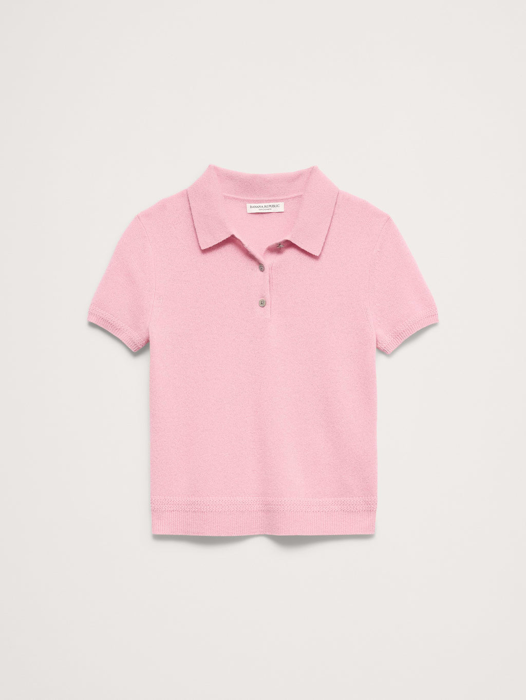 Lightweight Cashmere Short-Sleeve Sweater Polo - Rosette Blush Pink