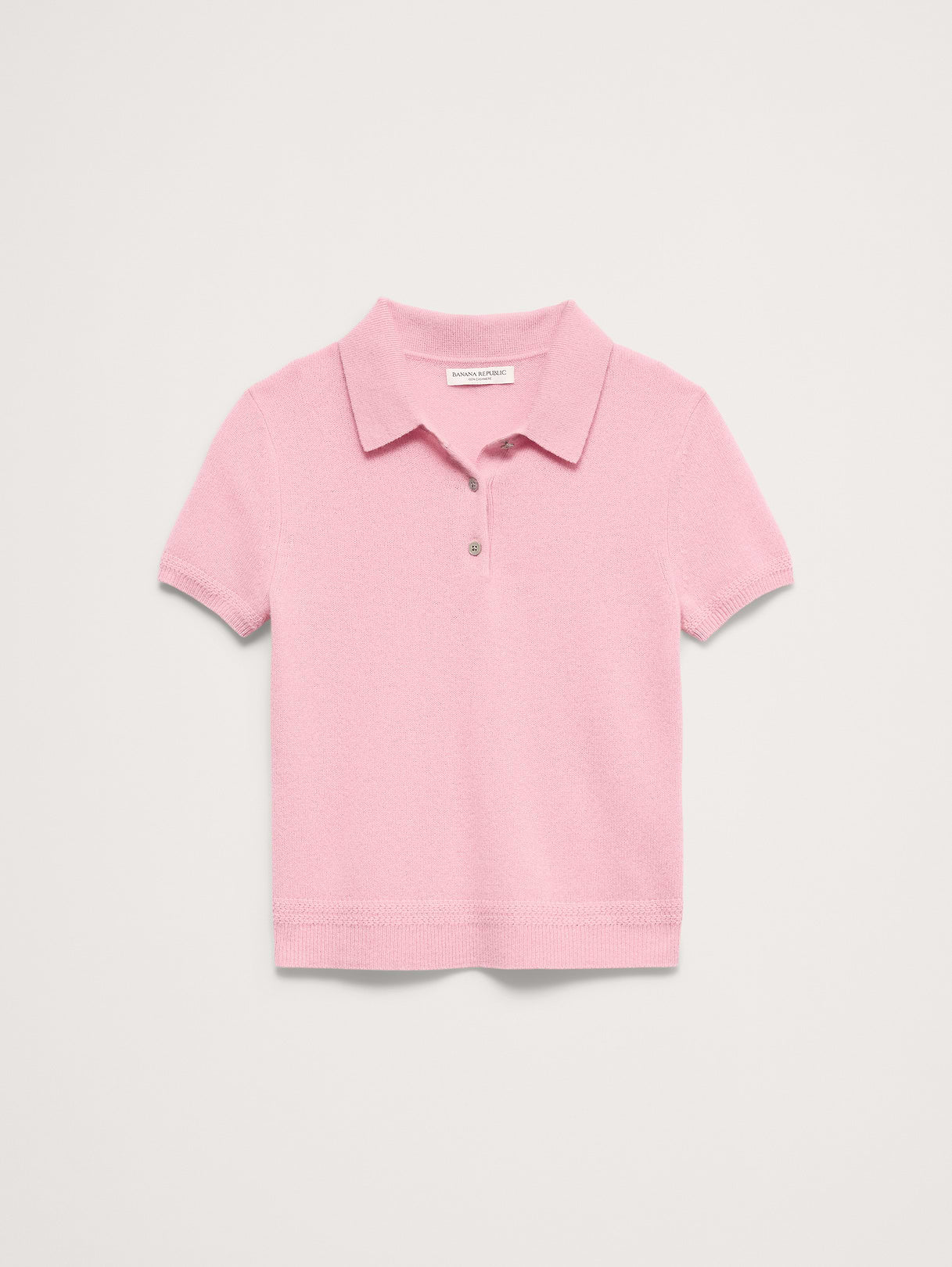 Lightweight Cashmere Short-Sleeve Sweater Polo - Rosette Blush Pink