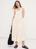 Cotton Poplin + Jersey Midi Dress - Merengue Off-White