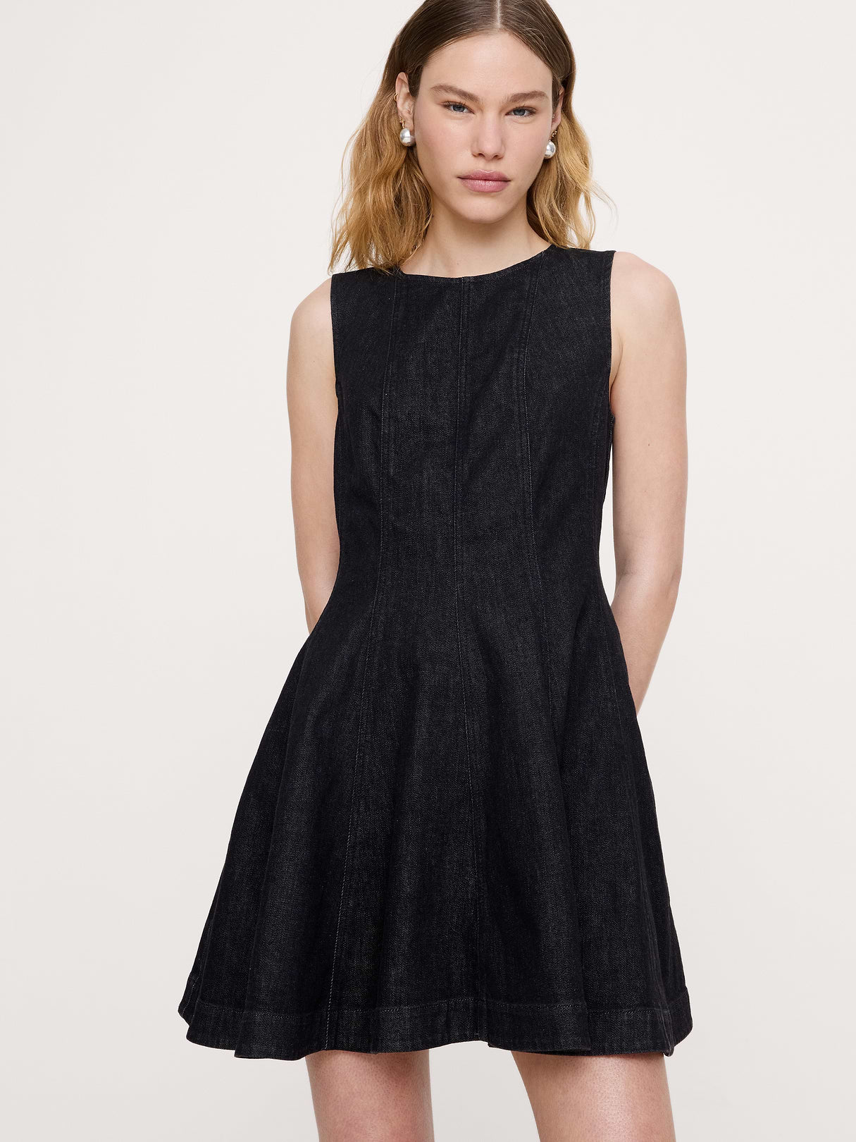 Paneled Denim Mini Dress - Black Wash