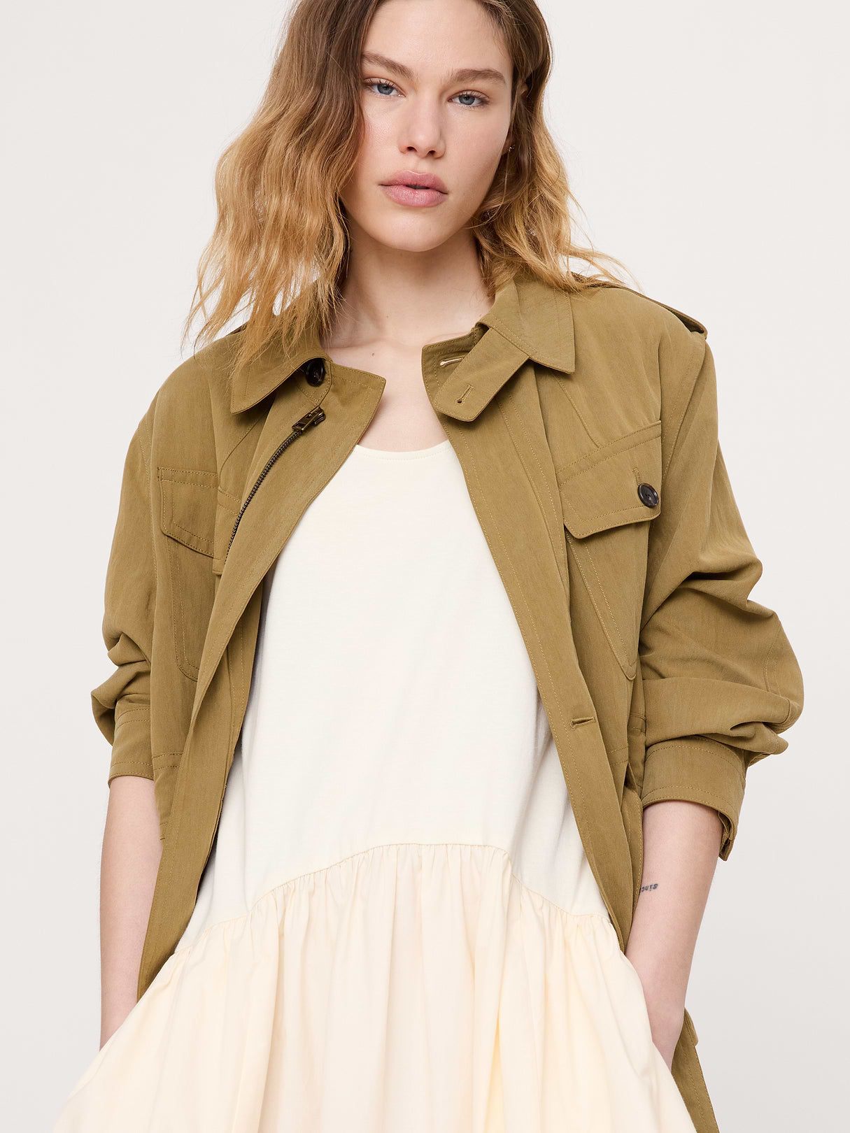 Cotton Poplin + Jersey Midi Dress - Merengue Off-White
