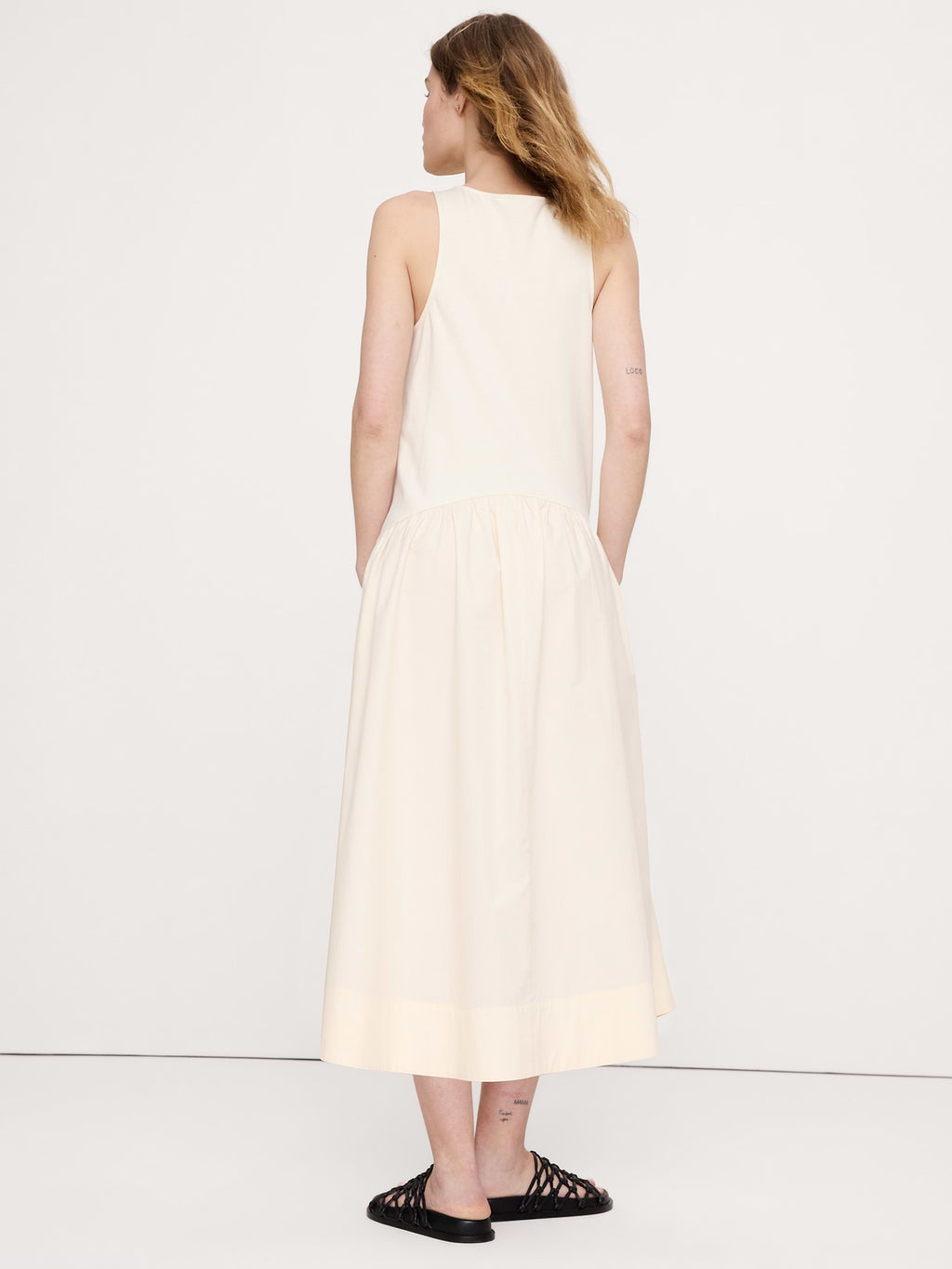 Cotton Poplin + Jersey Midi Dress - Merengue Off-White